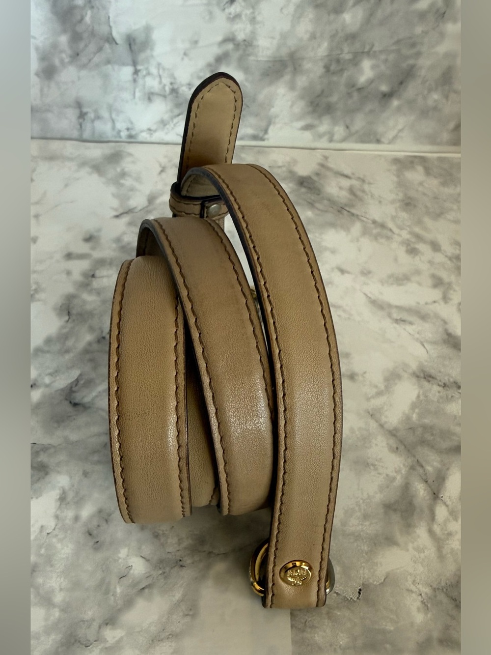 MCM Taupe Leather Strap with Gold Hardware